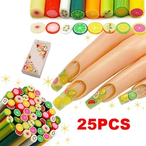 2019 25Pcs New Hot Shining Polymer Clay Nail Art Fruit Decoration Slice Rod Sticks DIY Nails Accessories