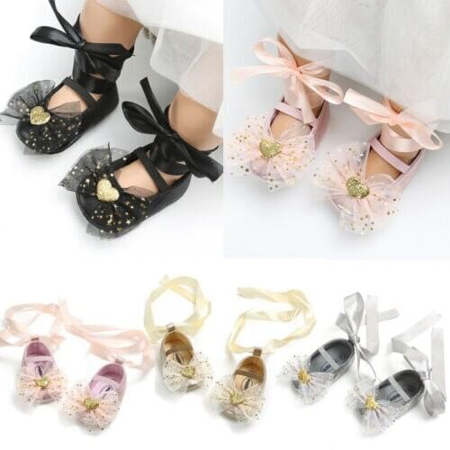 New Infant Baby Girl Bling Sequin Flat Shoes Bowknot Priness Party Lace Casual Shoes