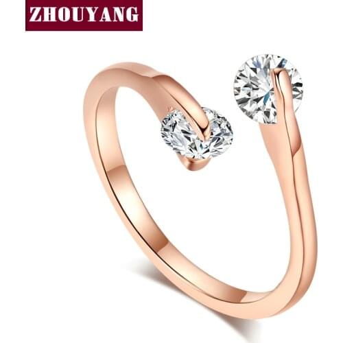 ZHOUYANG Engagement Wedding Ring For Women Classic Elegant Twin Cubic Zirconia Rose Gold Color Fashion Jewelry Gift ZYR007