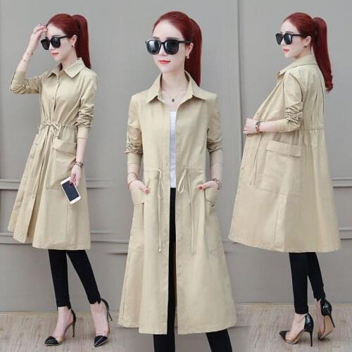 2021 Autumn Fashion Women Trench Coat Thin Single-breasted Overcoat Casual Windbreakers Female Long Coats Outerwear Plus Size
