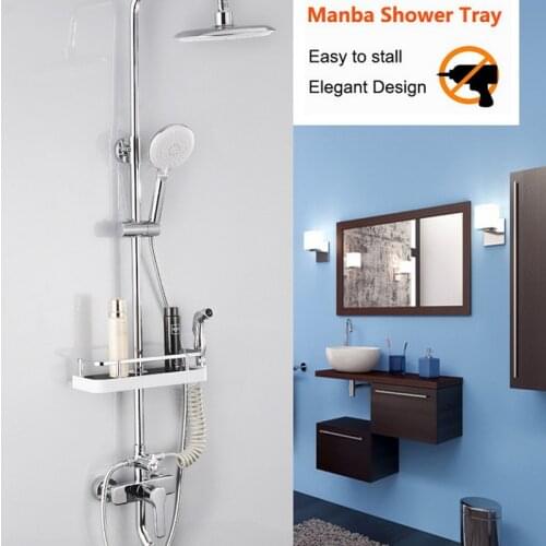 Shower Shelf Detachable No Drilling Lifting Rod Shower Storage Tray Rack Organizer Holder Single Tier Bathroom Pole Shelves Acce