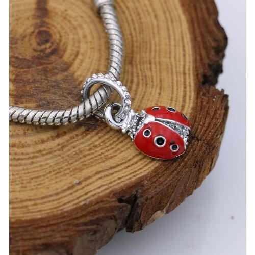 2PCS Enamel Silver Plated Ladybug Beads Fit Pandora Jewelry Making Charm Bracelet DIY Accessories Handmade Craft