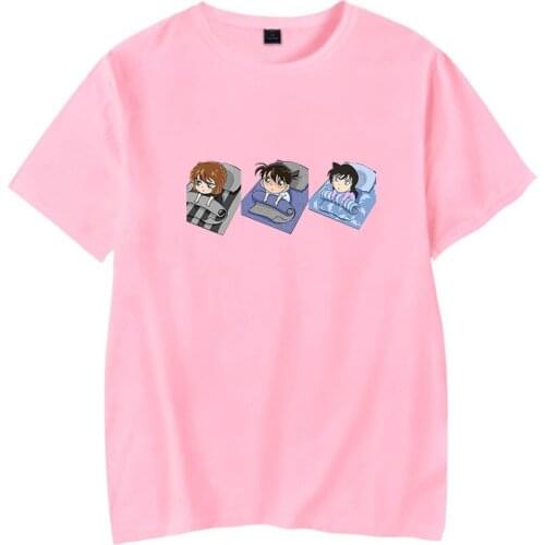 Casual Detective Conan t-shirt Men Women Cotton Short Sleeve T Shirt Summer Fashion Anime Detective Conan boys girls pink tees