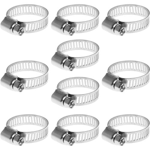 10Pcs 3/4\"-1\" Adjustable Stainless Steel Drive Hose Clamp Fuel Line Worm Clip N58A