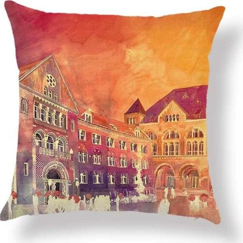 Retro Style Landscape Printed Cotton Linen Pillowcase Decorative Pillows Cushion Cover Use For Home Sofa Car Office