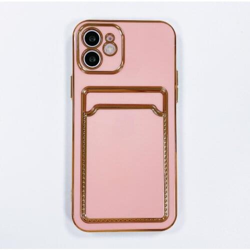 Deluxe soft plated card holder case for iPhone 11 12 Pro Max XS se Mini XR x 8 7 plus solid credit card slot back cover