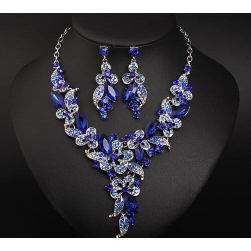 Crystal Butterfly Flower Luxury Wedding Jewelry Sets Women Rhinestones Prom Pageant Party Bridal Necklace Earrings Set For Bride