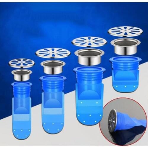 Silicone Kitchen Strainer Bathroom Pipe Sewer Drainer Anti-odor Pest Control Floor Drain Accessories Round Stainless Steel Cover