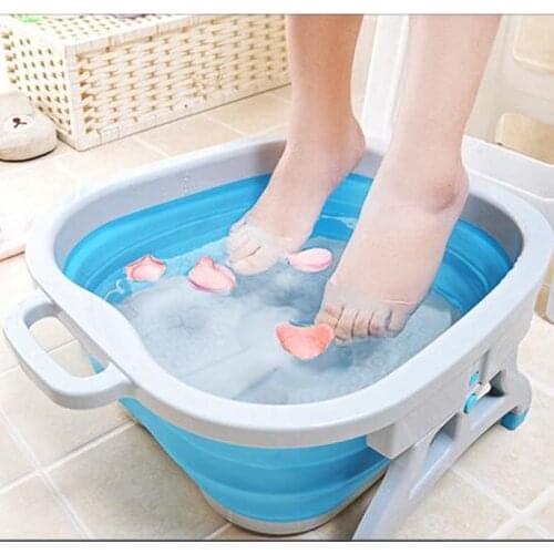 Foldable Foot Basin Silicone Folding Cube Bathroom Plastic Foot Bath Basin Footbath Portable Washbasin Massage Bucket Home Tool