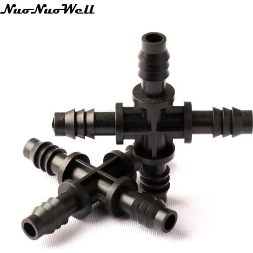 8pcs NuoNuoWell 8/11mm Plastic Barbed Straight Cross 4 Way Connector Spliter for Garden Greenhouse Drip Irrigation Fittings