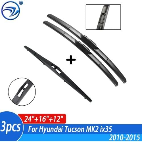Wiper Front Rear Wiper Blades Set Kit For Hyundai Tucson MK2 ix35 2010-2015 2011 2012Windshield Windscreen Rear Window 24"16"12"