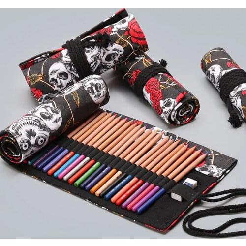 Creative Rose Roll School Pencil Case Kawaii 12/24/36/48/72 Holes Canvas Penal Pencilcase for Girls Boy Pen Bag Stationery Pouch