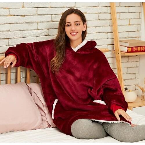 Oversized Hoodies Women Sweatshirts Fleece Wearable Blanket with Sleeves Plush Winter Coat Long Sleeve TV Blanket Hoodie Ladies