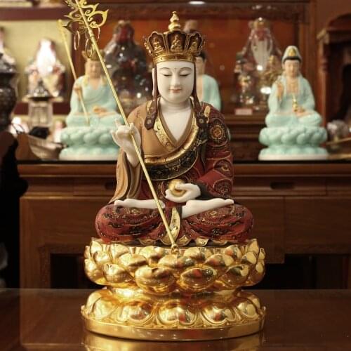 High grade gilding jade color drew Di zang ksitigarbha buddha Sculpture family protection Propitious Prosperity FENG SHUI statue