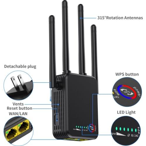 Wifi Router WiFi Singal Booster Repeater Extender Dual Brand 2.4G 5.8Ghz 1200Mbps Wi-Fi 5Ghz Phone PC Wi Fi Long Range Amplifier
