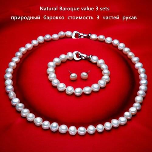 NYMPH Pearl Necklace Jewelry Set Baroque Natural Freshwater Pearl Necklace Bracelet Earring For Women Fine Wedding Gift