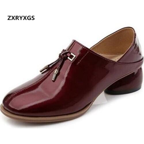 Hot New Original High Quality Cowhide Patent Leather Shoes Woman Shoes 2019 Autumn Wild Work Fashion Casual Shoes High Heels 4Cm