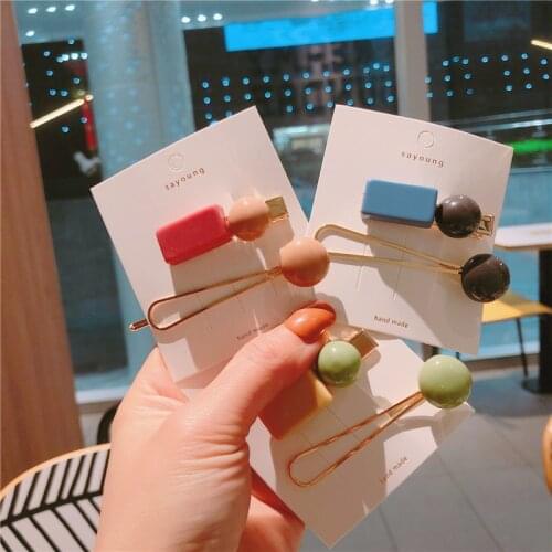 100set/lot 2pcs/set DIY Simple Multi Alloy Geometry Contrast Color Hair Clip Hairpin Hair Styling Tools Accessories HA1430