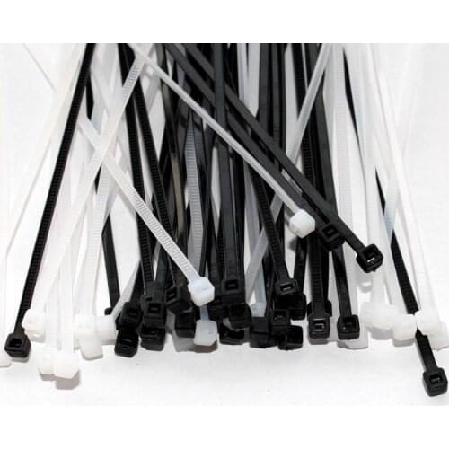 100pcs Nylon Cable Tie 4x200mm White/ Black Color Self-locking Plastic Wire Zip Tie