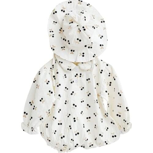 2021 Floral Infant Baby Girl Romper Full Sleeve Romper Toddler Jumpsuit Spring Autumn Baby Girl Clothing WIth Hat New