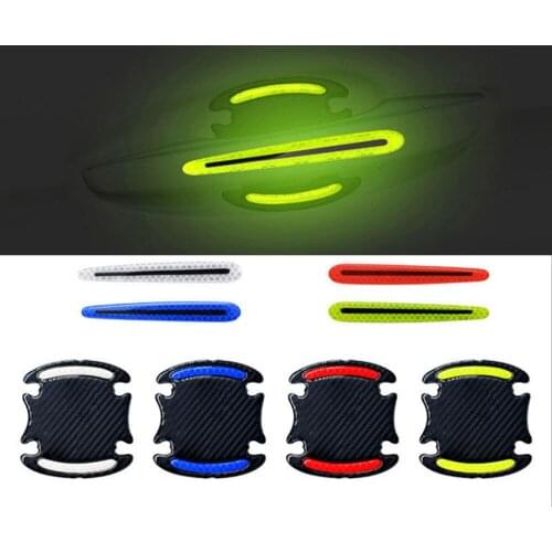 4pcs Car Decorations Door Handle&bowl Film Reflective Tape Anti-scratch Sticker Strips Carbon Fiber Protective Car Accessories
