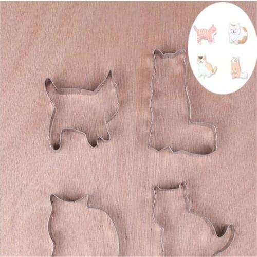 4 pcs/set New Creative Cute Cat Shape Stainless Steel Cookie Cutters Kitchen Fondant Sugarcraft Tools Biscuits Mould Bakeware