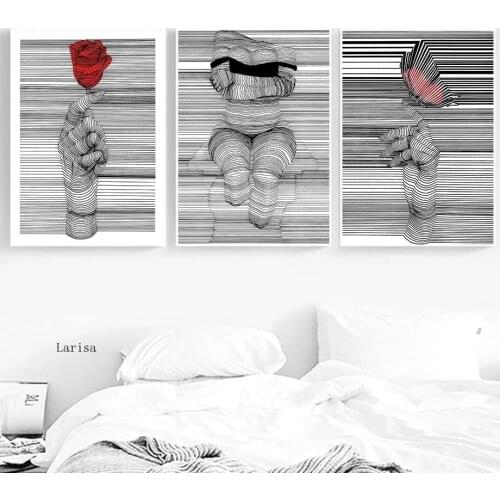 Abstract Posters and Prints Black and White Canvas Wall Art Sketch Line Draw Waves Painting Modern Fashion Home Room Decor