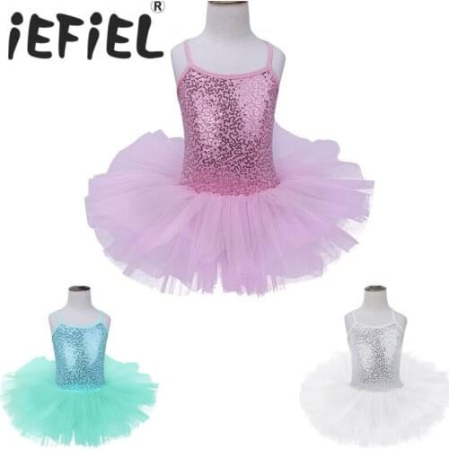 IEFiEL Kids Ballet Tutu Dress Girls Ballerina Sequined Ballet Dance Costume Dress Gymnastics Leotard Dancewear Stage Performance