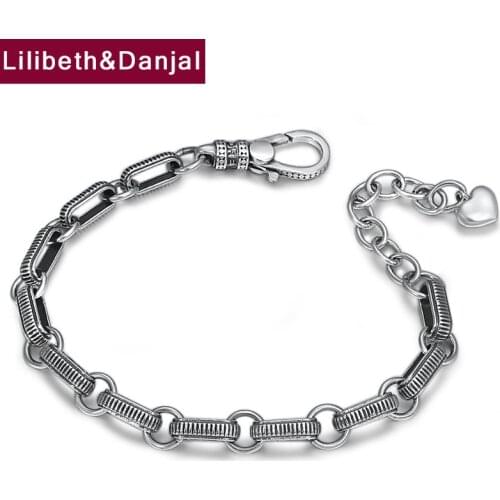 Couple Bracelet Bangle 100% Real 925 Sterling Silver Women Men 5mm 12mm Thick Chain Heart Shaped Letter Bracelet fine Jewelry B4