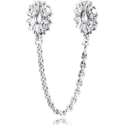 CKK Clear Sparkle Safety Chain Bead Charm Sterling Silver 925 Charms Jewelry Original Beads For Bracelet Jewelry Making