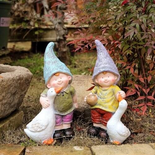 Garden Decoration Resin Boy Elf Goose Duck Outdoor Vintage