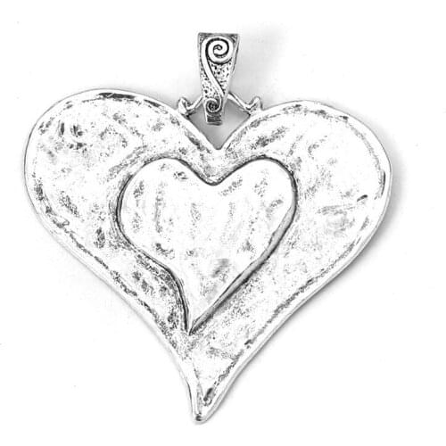 DoreenBeads Zinc Based Alloy Pendants Heart Silver Color Jewelry DIY Findings Charms 74mm(2 7/8") x 64mm(2 4/8"), 3 PCs