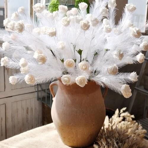 European Style Artificial Flowers PE Rose Feather Bouquet Wedding Road Lead Fake Flowers Party Home Table Decoration Vase Roses