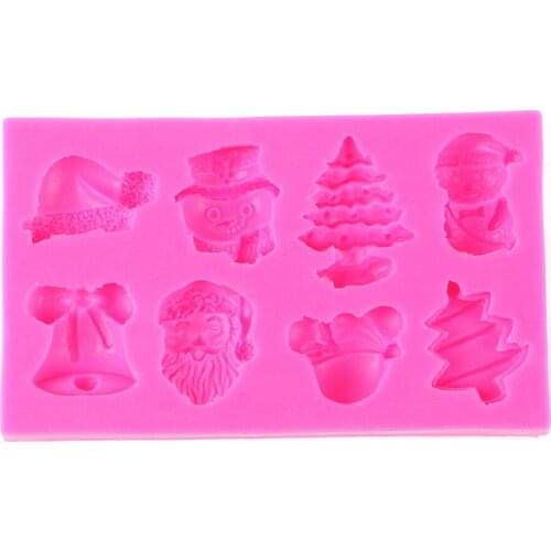 Hot Christmas Tree Claus Hat Bell Silicone Mold chocolate Fondant moulds DIY cake Decorating Tools Free Shipping T0460
