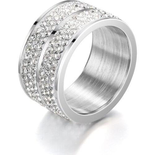 Classic Wedding Women Ring Full CZ Stones 12mm Simple Engagement Bands for Women Luxury Rings Stainless Steel Jewelry Gifts