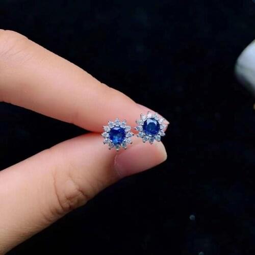 Classic Sapphire Stud Earrings for Office Woman 4mm Natural Blue Sapphire Earrings Solid 925 Silver Sapphire Jewelry Gift