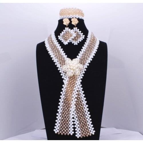 2017 X Design Imitation African Jewellery Gold And White Crystal Beads Indian Jewelry Set Sexy Lima Peru China Free Shipping