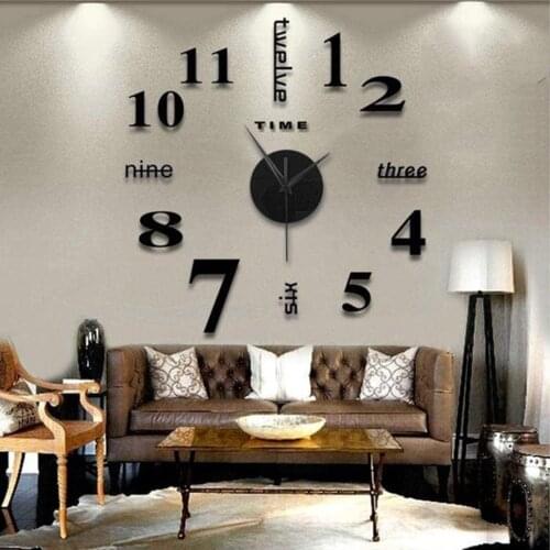 Fashion Creative Frameless DIY Wall Mute Clock Modern Design 3D Mirror Surface Sticker For Home Office Decor Acrylic Clock #108