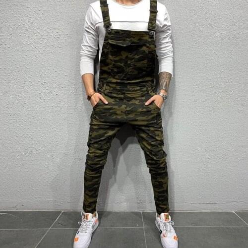 Trade Fashion Mens Overalls Adjustable Shoulder Straps Pockets Simple Style Suspenders Denim Torn Trousers Popular Overalls