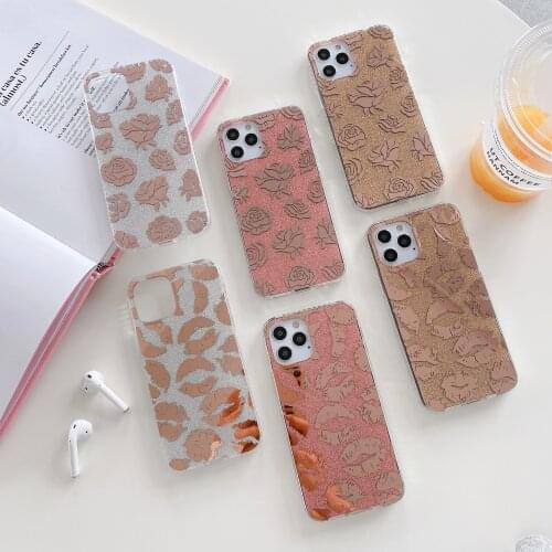 Fashion square Plating Gold powder Rose Soft Phone case For iphone 12 Mini 11 Pro XS MAX X XR SE 2020 7 8 plus Glitter cover