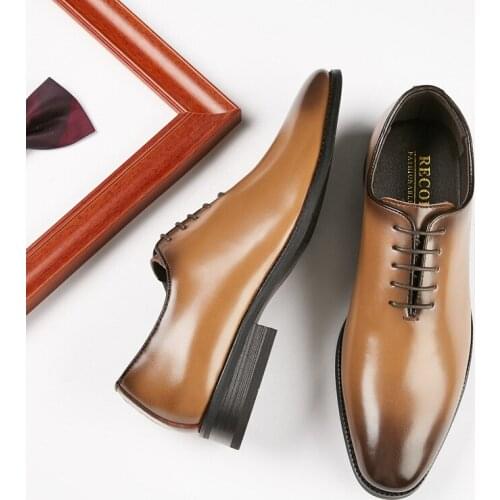 Black yellow Color Men Shoes Leather Oxford Brogues Lace Up Formal Shoes Genuine Leather Wedding Business Men Luxury Dress Shoes