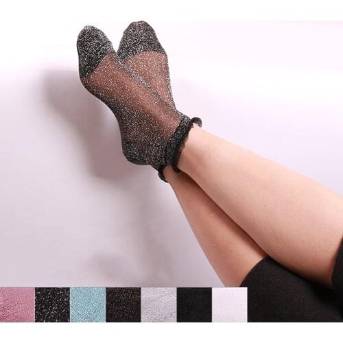 Glitter Ankles Socks Fashion Women Socks Spring Summer Shiny Hosiery Thin Casual Girls Sexy Foot Socks Crystal Lace Boat Socks