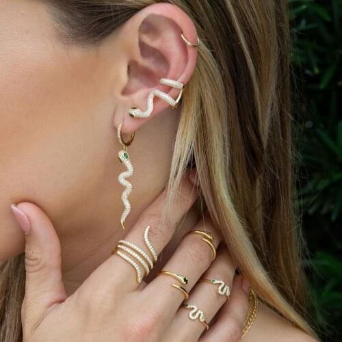 Shiny Side New Accessories Crystal Snake Dangle Earrings for Women Fashion Jewelry Elegant Zirconia Earrings