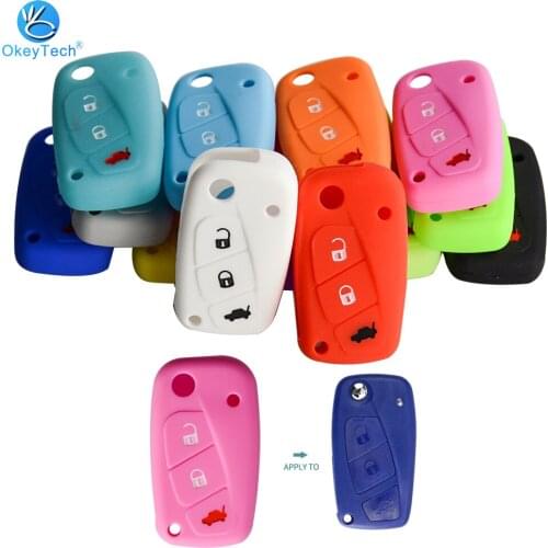 OkeyTech Silicone Key Cover For Fiat 500 Panda Stilo Punto Doblo Grande Bravo 500 Ducato 3 Button Folding Car Key Shell Case Fob