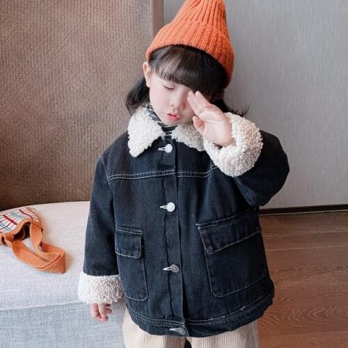 Autumn Winter Girls Plus Velvet Denim Jackets Fashion Kids Girl Thickening Coats Children Warm Outwear Clothing
