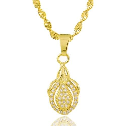 Genuine 24k Gold Necklace inlaid Zircon Crystal Pendant Water Ripple Necklace Electroplating Gold jewelry wedding gift for woman