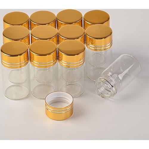 50pcs 7ml Glass Bottles Aluminium Screw Golden Cap Empty Transparent Clear Liquid Gift Container Wishing Bottles Jars
