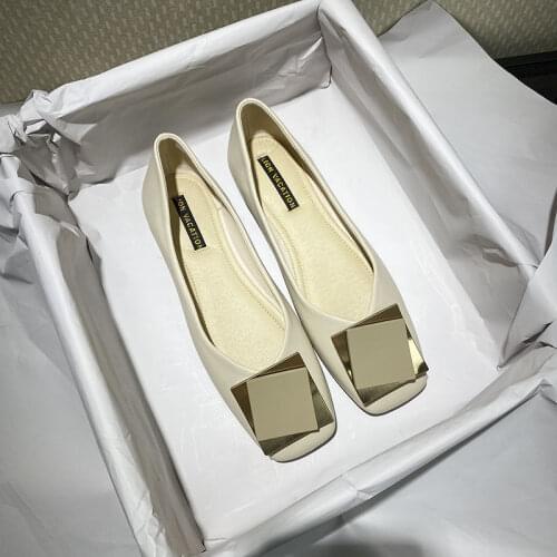 Single Shoes Womens Summer 2020 New All-match Net Red Shallow Mouth Square Toe Flat Peas Soft Sole Pedal Womens Shoes