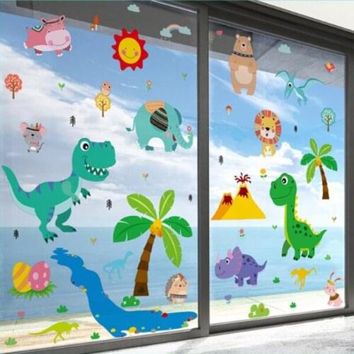 [SHIJUEHEZI] Cartoon Animals Wall Stickers DIY Elephant Bear Dinosaurs Wall Decals for Kids Rooms Baby Bedroom Home Decoration