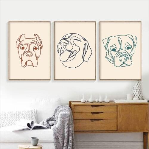 Nordic Colorful Dog Animal Posters and Prints Minimalist Line Drawing Canvas Paitning Wall Art Pictures for Pet Shop Home Decor